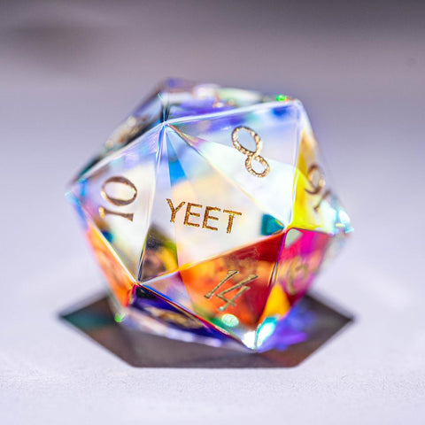 URWizards Dnd Engraved Dichroic Prism Glass D20 Dice YEET & F*CK - Urwizards