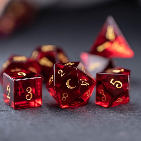 URWizards Dnd Garnet Glass Engraved Dice Set Moon - Urwizards
