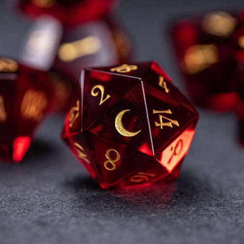 URWizards Dnd Garnet Glass Engraved Dice Set Moon - Urwizards