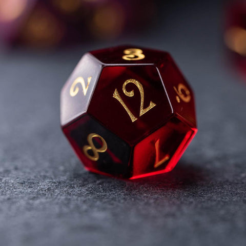 URWizards Dnd Garnet Glass Engraved Dice Set Moon - Urwizards