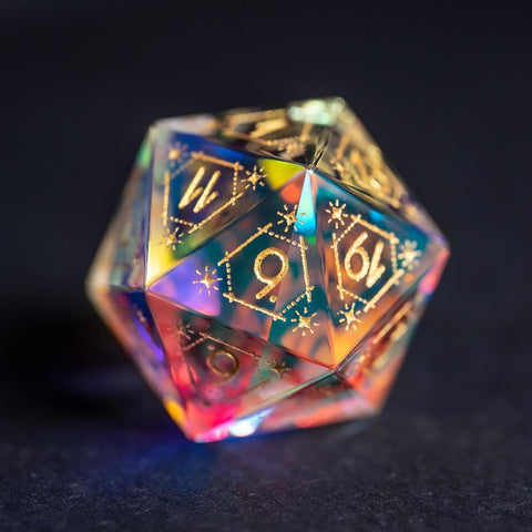 URWizards Dnd Dichroic Glass Engraved Dice Set Astrology Gold Inked - Urwizards