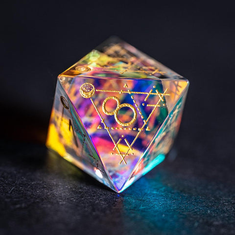 URWizards Dnd Dichroic Glass Engraved Dice Set Astrology Gold Inked - Urwizards