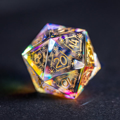 URWizards Dnd Dichroic Glass Engraved Dice Set Astrology Gold Inked - Urwizards