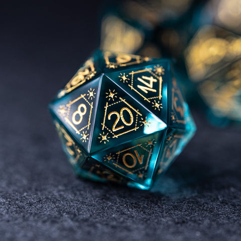 URWizards Dnd Blue Glass Engraved Dice Set Astrology Style - Urwizards