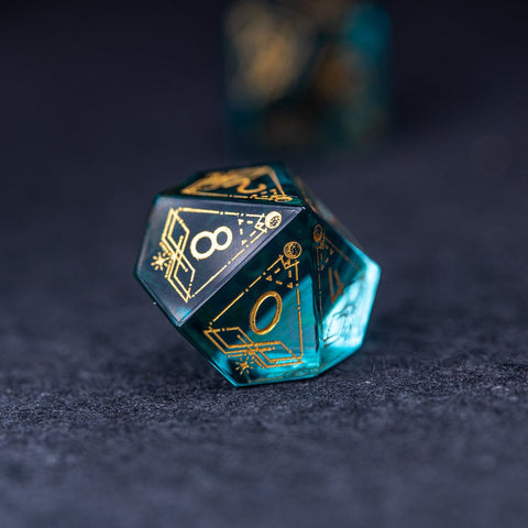 URWizards Dnd Blue Glass Engraved Dice Set Astrology Style - Urwizards