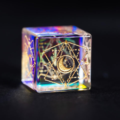 URWizards Dnd Dichroic Glass Engraved Dice Set Astrology Gold Inked - Urwizards