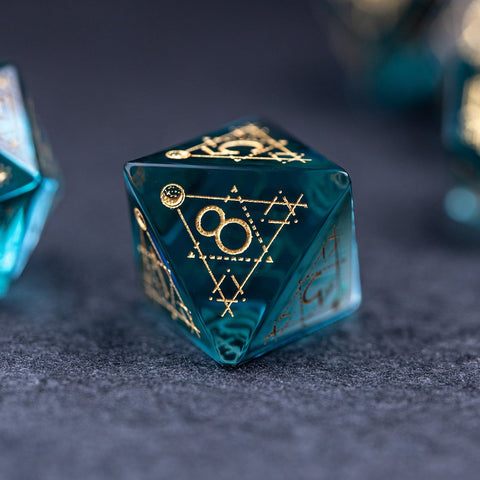 URWizards Dnd Blue Glass Engraved Dice Set Astrology Style - Urwizards