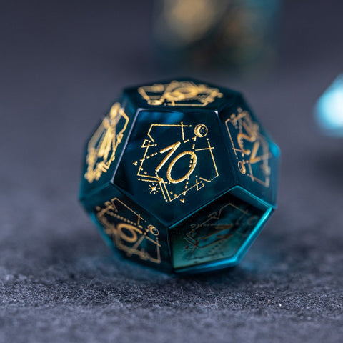 URWizards Dnd Blue Glass Engraved Dice Set Astrology Style - Urwizards