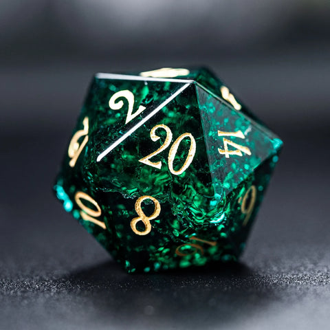 URWizards D&D Blast Emerald Glass Engraved Dice Set - Urwizards