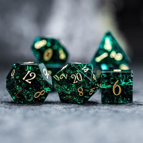 URWizards D&D Blast Emerald Glass Engraved Dice Set - Urwizards