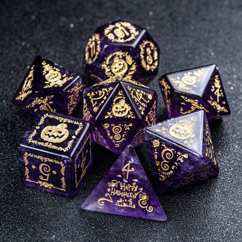 URWizards D&D Amethyst Engraved Dice Set Halloween Style - Urwizards