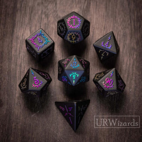 URWizards Obsidian Raised Plating Number Dice Set Dagger Style - Urwizards