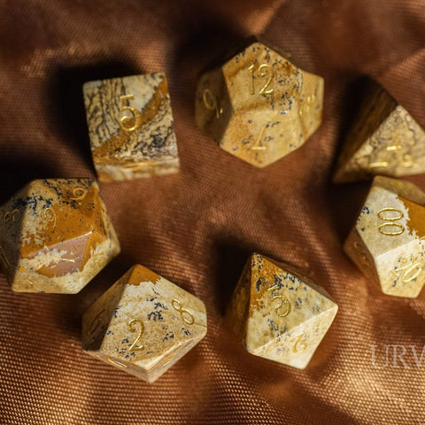 URWizards Dnd Picture Jasper Gemstone Engraved Dice Set - Urwizards