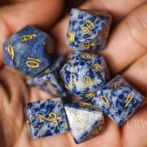 URWizards Dnd Blue Vein stone Engraved Dice Set - Urwizards
