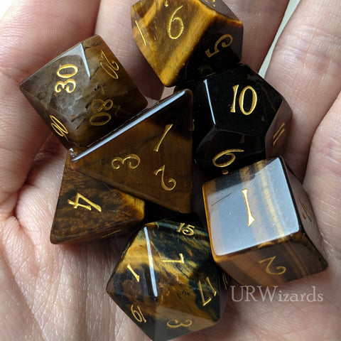 URWizards Dnd Tiger's Eye Gemstone Engraved Dice Set - Urwizards