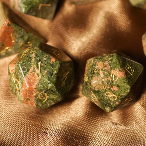 URWizards Dnd Unakite Gemstone Engraved Dice Set - Urwizards