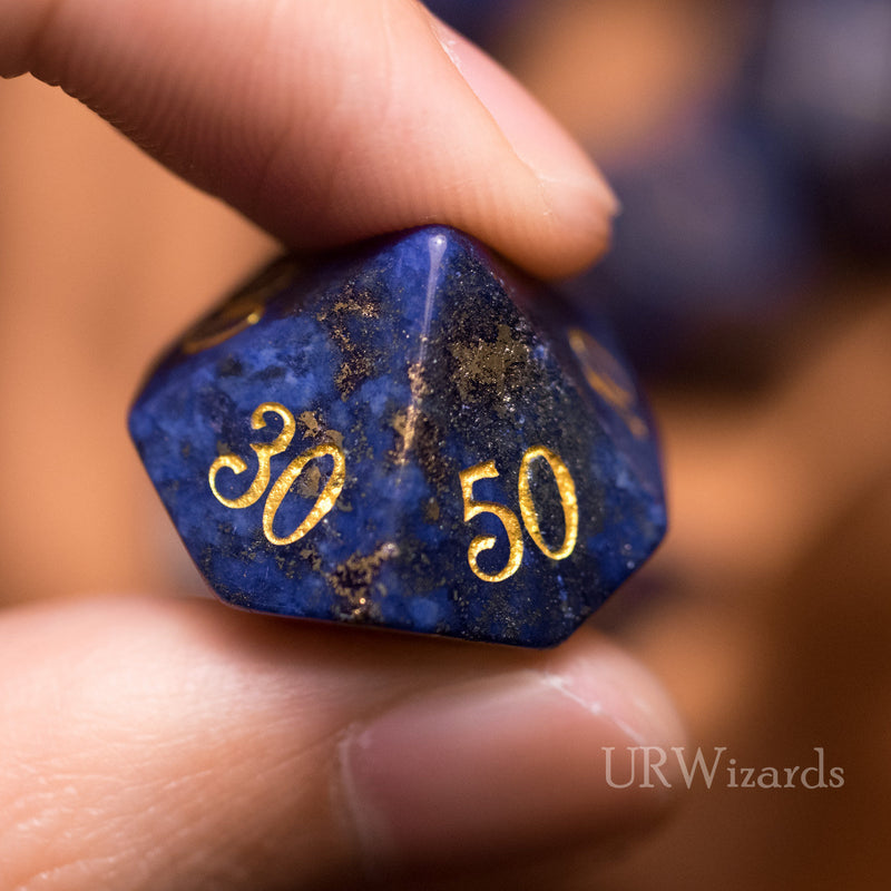URWizards Dnd Lapis Lazuli Gemstone Engraved Dice Set - Urwizards