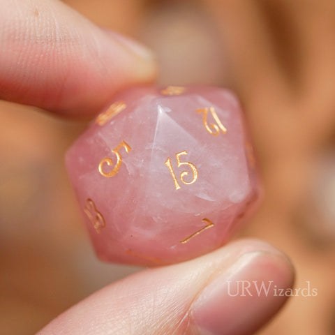 URWizards Dnd Engraved Rose Quartz D20 Dice - Urwizards