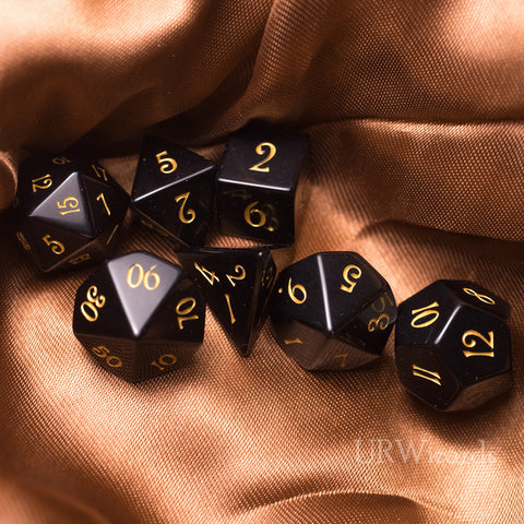 URWizards Dnd Obsidian Gemstone Engraved Dice Set - Urwizards