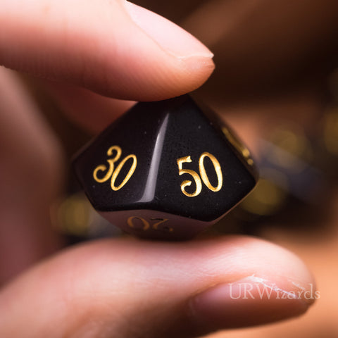 URWizards Dnd Obsidian Gemstone Engraved Dice Set - Urwizards