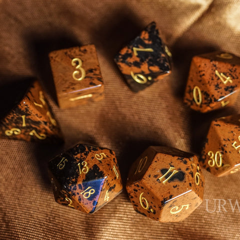 URWizards Dnd Mahogany Gemstone Engraved Dice Set - Urwizards