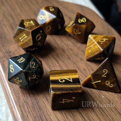 URWizards Dnd Tiger's Eye Gemstone Engraved Dice Set - Urwizards