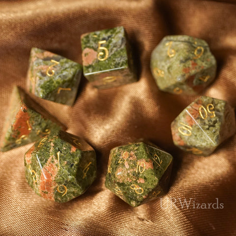 URWizards Dnd Unakite Gemstone Engraved Dice Set - Urwizards