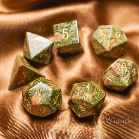 URWizards Dnd Unakite Gemstone Engraved Dice Set - Urwizards