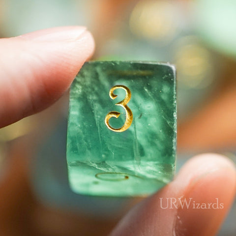 URWizards Dnd Green Fluorite Gemstone Engraved Dice Set Moon Style - Urwizards