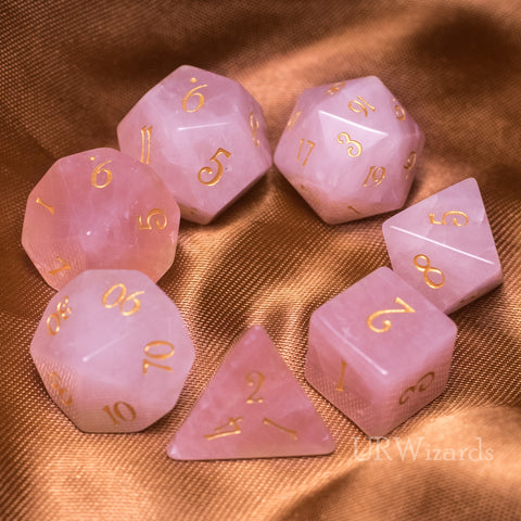 URWizards Dnd Rose Quartz Gemstone Engraved Dice Set - Urwizards