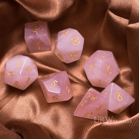 URWizards Dnd Rose Quartz Gemstone Engraved Dice Set - Urwizards