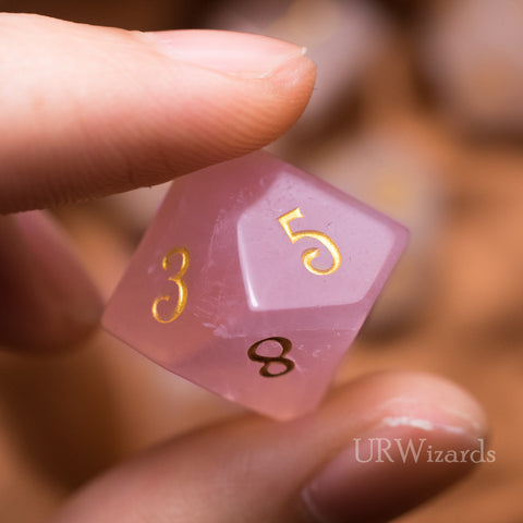 URWizards Dnd Rose Quartz Gemstone Engraved Dice Set - Urwizards