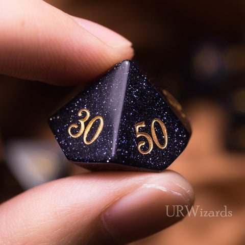 URWizards Dnd Blue Sandstone Gemstone Engraved Dice Set - Urwizards