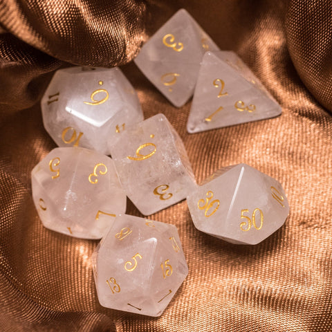 URWizards Dnd Clear Quartz Gemstone Engraved Dice Set - Urwizards