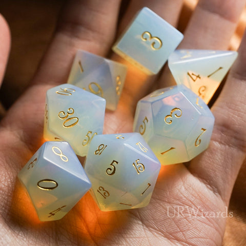 URWizards Dnd Opalite Gemstone Engraved Dice Set Moon Style - Urwizards