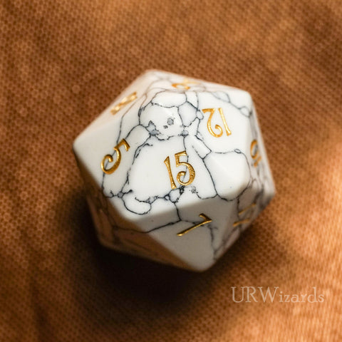 URWizards Dnd White Howlite Gemstone Engraved Dice Set - Urwizards