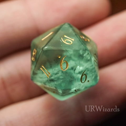 URWizards Dnd Engraved Green Fluorite D20 Dice - Urwizards