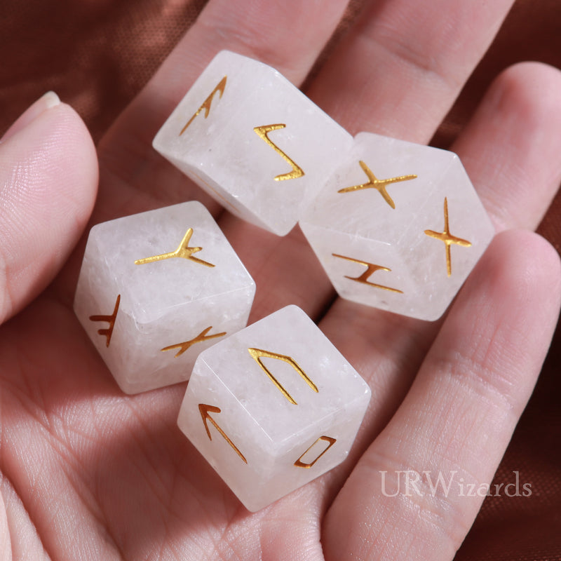 URWizards Engraved Clear Quartz Rune dice D6 Viking - Urwizards