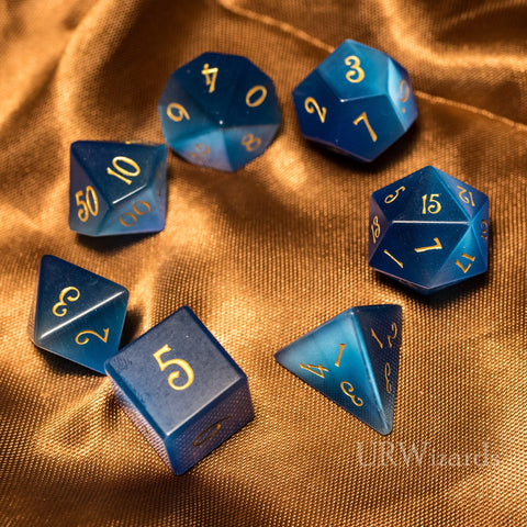 URWizards Dnd Blue Cat's Eye Gemstone Engraved Dice Set - Urwizards