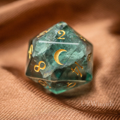 URWizards Dnd Engraved Green Fluorite D20 Dice Moon Style - Urwizards
