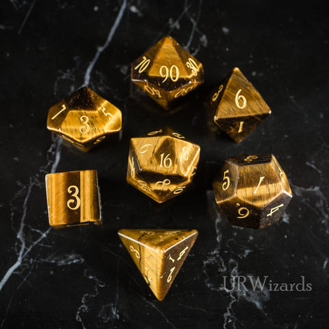 URWizards Dnd Tiger's Eye Gemstone Engraved Dice Set - Urwizards