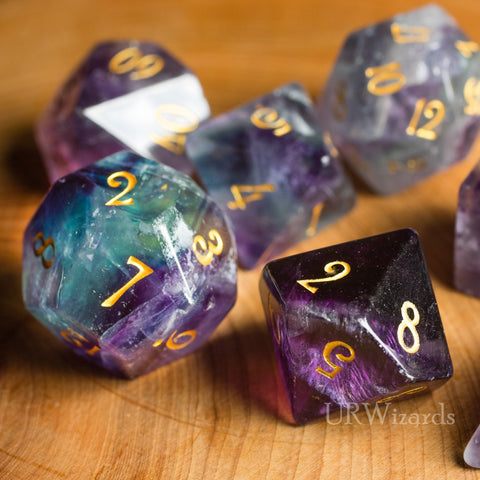 URWizards Dnd Purple Fluorite Gemstone Engraved Dice Set - Urwizards