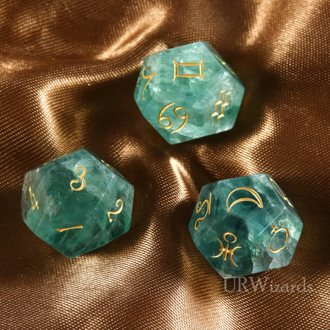 URWizards Engraved Green Fluorite Dice Astro/Divination Dice - Urwizards