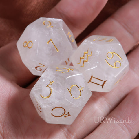 URWizards Engraved Clear Quartz Dice Astro/Divination Dice - Urwizards