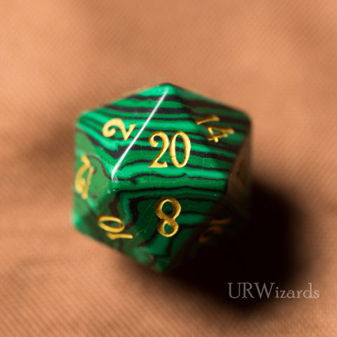 URWizards Dnd Malachite Gemstone Engraved Dice Set - Urwizards