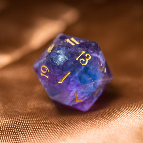 URWizards D20 Engraved Purple Fluorite Gemstone D20 Dice - Dungeons and Dragons D20, RPG Game DND - Urwizards