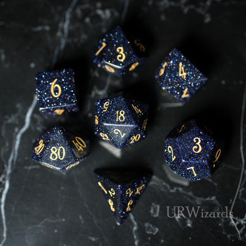 URWizards Dnd Blue Sandstone Gemstone Engraved Dice Set - Urwizards