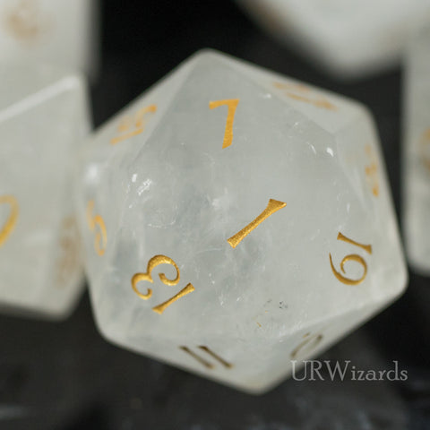 URWizards Dnd Clear Quartz Gemstone Engraved Dice Set - Urwizards