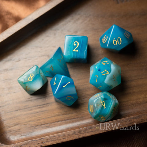 URWizards Dnd Blue Agate Gemstone Engraved Dice Set - Urwizards