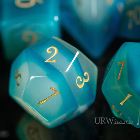 URWizards Dnd Blue Agate Gemstone Engraved Dice Set - Urwizards